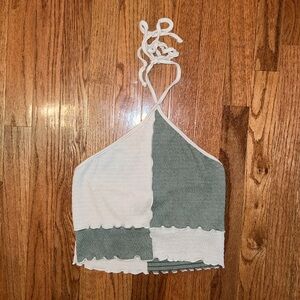 Graffiti Boutique Cream & Green Ribbed Halter Crop Top Women’s Size Small